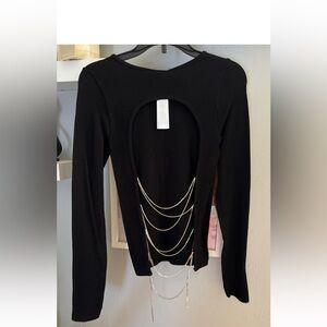 Zara Black Long Sleeve Top with Silver Chain Detail